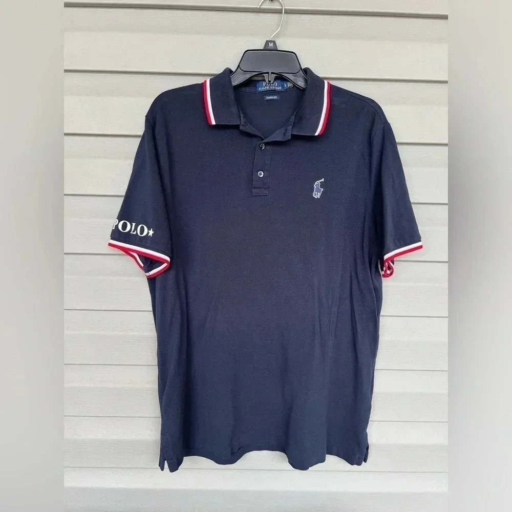 Men's Polo Ralph Lauren Short Sleeve Polo Shirt Navy Blue Sz L